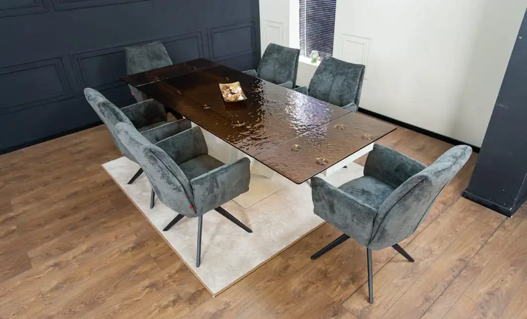 Set Masă Living Extensibilă CT242 Blat Sticlă Securizată cu 6 Scaune DCM0601AS Gri Închis 2