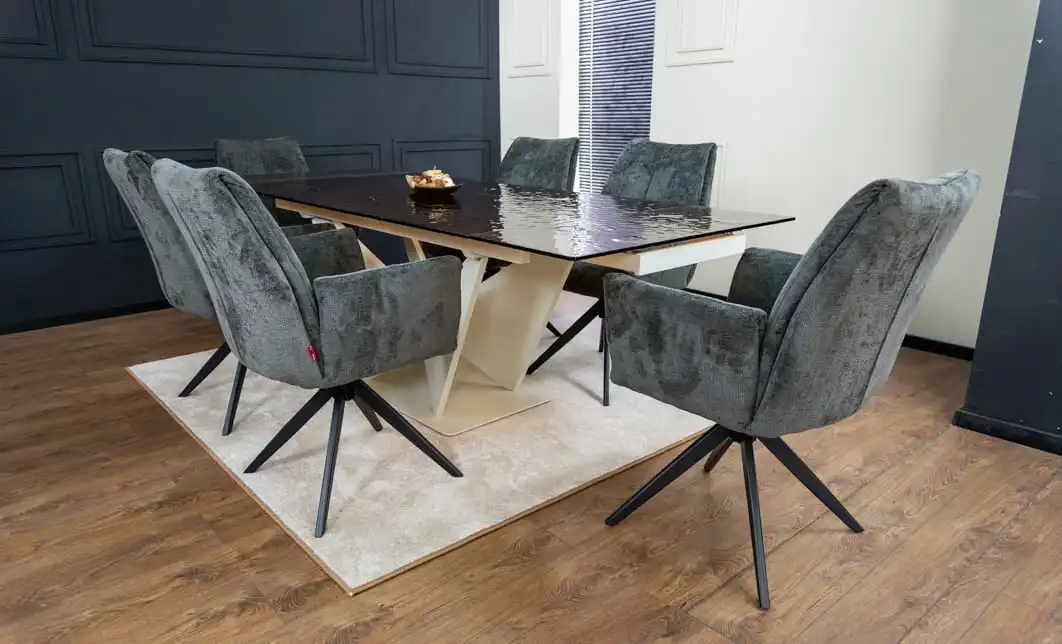 Set Masă Living Extensibilă CT242 Blat Sticlă Securizată cu 6 Scaune DCM0601AS Gri Închis 4