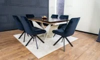 Set Masă Living Extensibilă CT242 Blat Sticlă Securizată cu 6 Scaune KJC356 Negre 2