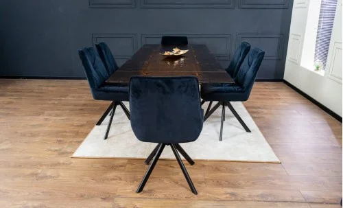 Set Masă Living Extensibilă CT242 Blat Sticlă Securizată cu 6 Scaune KJC356 Negre