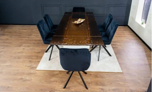 Set Masă Living Extensibilă CT242 Blat Sticlă Securizată cu 6 Scaune KJC356 Negre