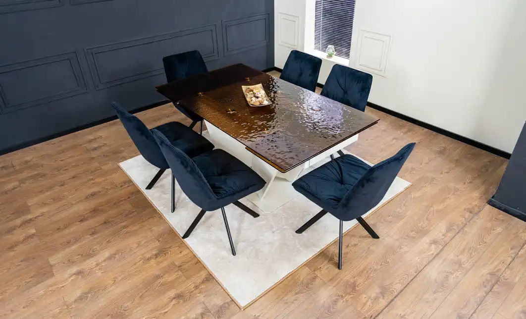 Set Masă Living Extensibilă CT242 Blat Sticlă Securizată cu 6 Scaune KJC356 Negre 3