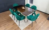 Set Masă Living Extensibilă CT242 Blat Sticlă Securizată cu 6 Scaune KJC376 Verzi