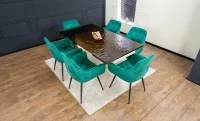 Set Masă Living Extensibilă CT242 Blat Sticlă Securizată cu 6 Scaune KJC38 Verzi 3