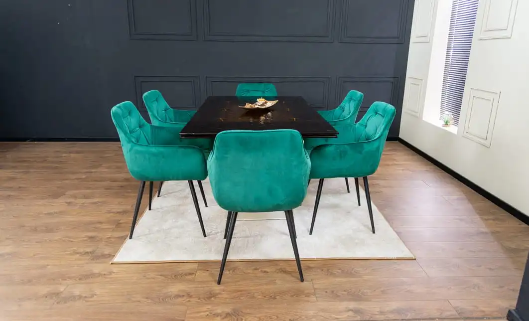 Set Masă Living Extensibilă CT242 Blat Sticlă Securizată cu 6 Scaune KJC38 Verzi 8