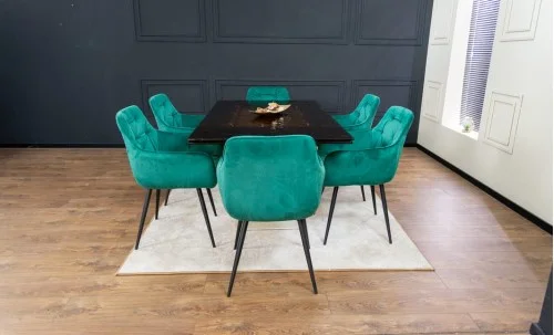 Set Masă Living Extensibilă CT242 Blat Sticlă Securizată cu 6 Scaune KJC38 Verzi