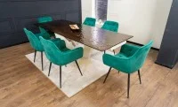 Set Masă Living Extensibilă CT242 Blat Sticlă Securizată cu 6 Scaune KJC38 Verzi