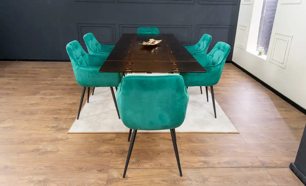 Set Masă Living Extensibilă CT242 Blat Sticlă Securizată cu 6 Scaune KJC38 Verzi 6