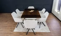Set Masă Living Extensibilă CT242 Blat Sticlă Securizată cu 6 Scaune KJC3846 Bej 6