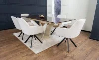 Set Masă Living Extensibilă CT242 Blat Sticlă Securizată cu 6 Scaune KJC3846 Bej 2