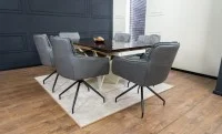 Set Masă Living Extensibilă CT242 Blat Sticlă Securizată cu 6 Scaune KJC389 Gri 2