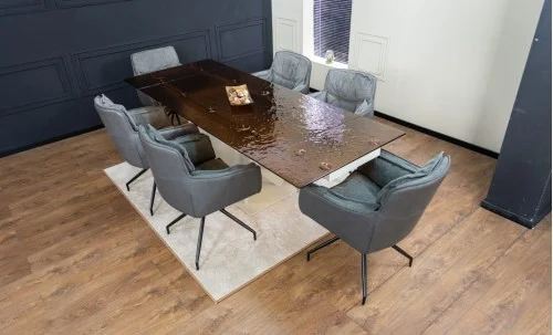 Set Masă Living Extensibilă CT242 Blat Sticlă Securizată cu 6 Scaune KJC389 Gri