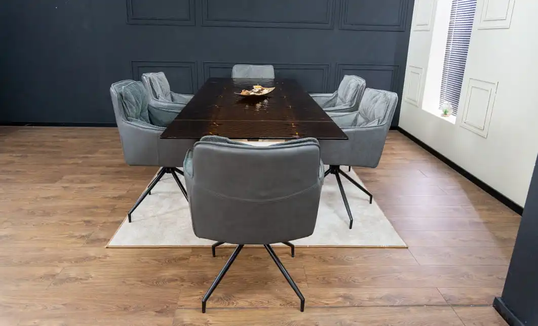 Set Masă Living Extensibilă CT242 Blat Sticlă Securizată cu 6 Scaune KJC389 Gri 8
