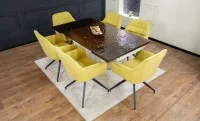 Set Masă Living Extensibilă CT242 Blat Sticlă Securizată cu 6 Scaune KJC4345 Muștar 3