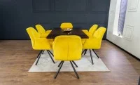 Set Masă Living Extensibilă CT242 Blat Sticlă Securizată cu 6 Scaune KJC80 Galbene 8