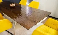 Set Masă Living Extensibilă CT242 Blat Sticlă Securizată cu 6 Scaune KJC80 Galbene