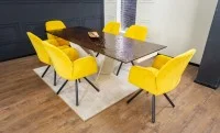 Set Masă Living Extensibilă CT242 Blat Sticlă Securizată cu 6 Scaune KJC80 Galbene 1