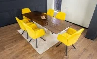 Set Masă Living Extensibilă CT242 Blat Sticlă Securizată cu 6 Scaune KJC80 Galbene 2