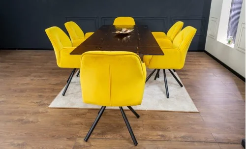 Set Masă Living Extensibilă CT242 Blat Sticlă Securizată cu 6 Scaune KJC80 Galbene