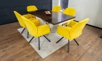 Set Masă Living Extensibilă CT242 Blat Sticlă Securizată cu 6 Scaune KJC80 Galbene
