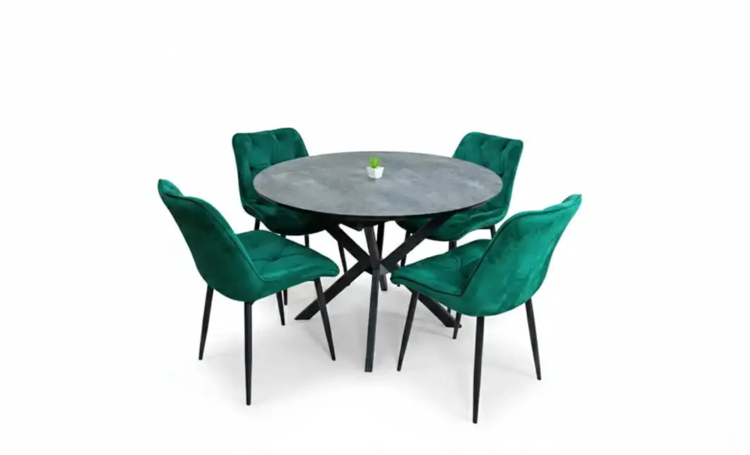 Set Masă Living Extensibilă Dobok Gri cu 4 Scaune KJC0357 Verzi 2