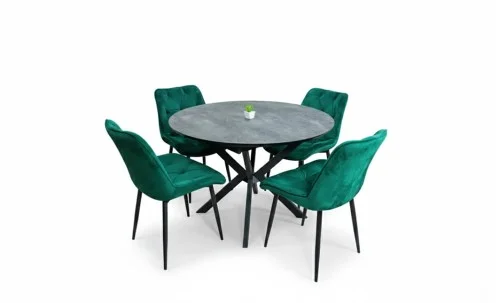 Set Masă Living Extensibilă Dobok Gri cu 4 Scaune KJC0357 Verzi