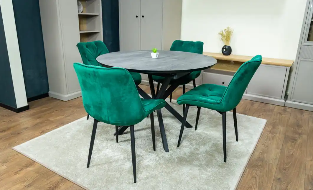 Set Masă Living Extensibilă Dobok Gri cu 4 Scaune KJC0357 Verzi 8
