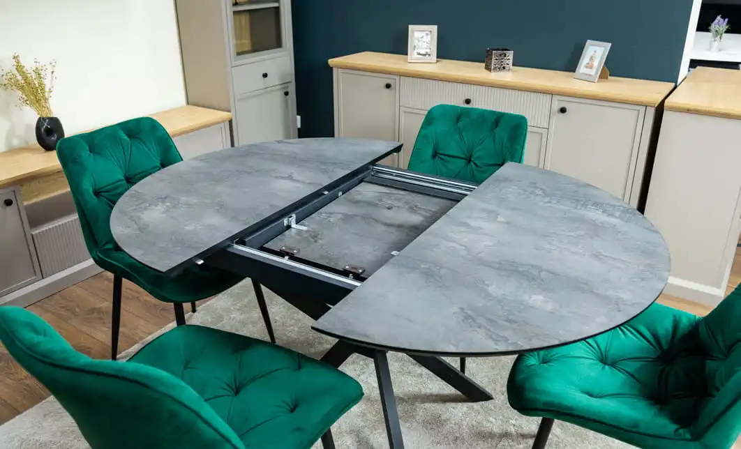 Set Masă Living Extensibilă Dobok Gri cu 4 Scaune KJC0357 Verzi