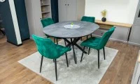 Set Masă Living Extensibilă Dobok Gri cu 4 Scaune KJC0357 Verzi