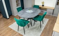 Set Masă Living Extensibilă Dobok Gri cu 4 Scaune KJC0357 Verzi