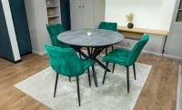 Set Masă Living Extensibilă Dobok Gri cu 4 Scaune KJC0357 Verzi 9
