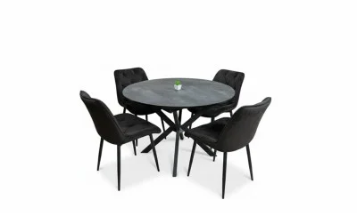 Set Masă Living Extensibilă Dobok Gri cu 4 Scaune KJC0357 Negre