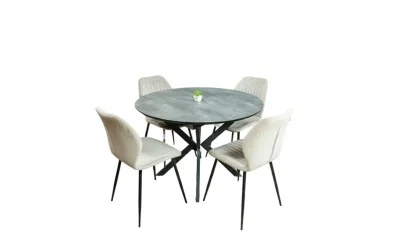 Set Masă Living Extensibilă Dobok Gri cu 4 Scaune KJC104 Bej