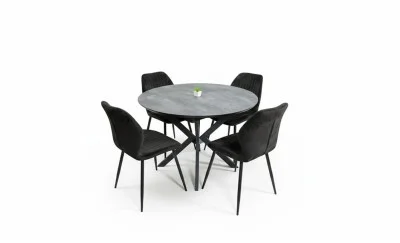 Set Masă Living Extensibilă Dobok Gri cu 4 Scaune KJC104 Negre