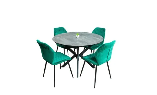 Set Masă Living Extensibilă Dobok Gri cu 4 Scaune KJC104 Verzi