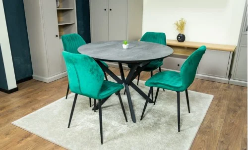Set Masă Living Extensibilă Dobok Gri cu 4 Scaune KJC104 Verzi