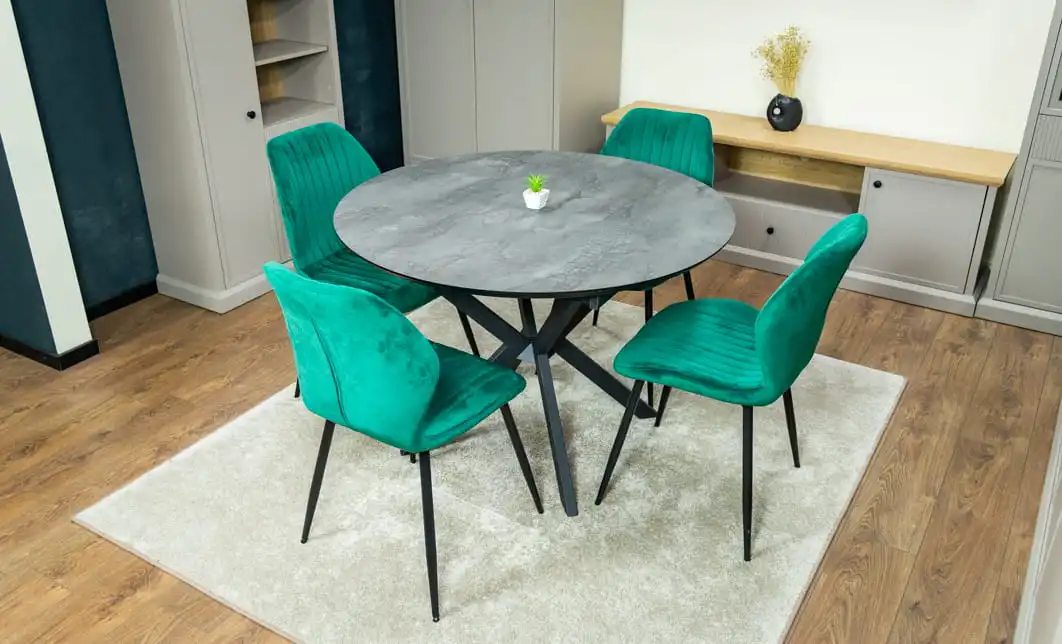 Set Masă Living Extensibilă Dobok Gri cu 4 Scaune KJC104 Verzi 4
