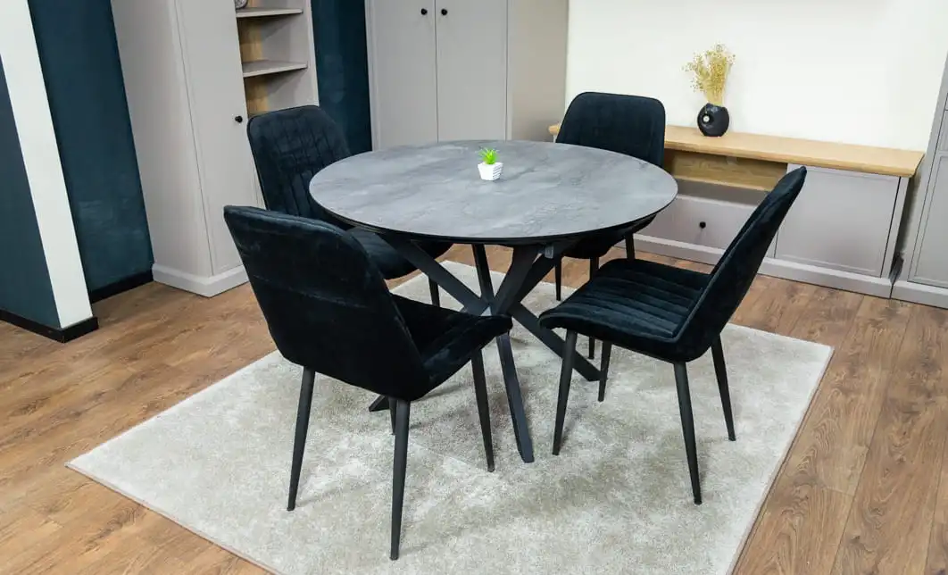 Set Masă Living Extensibilă Dobok Gri cu 4 Scaune KJC176 Negre 4