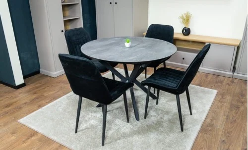 Set Masă Living Extensibilă Dobok Gri cu 4 Scaune KJC176 Negre