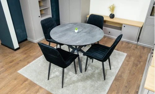 Set Masă Living Extensibilă Dobok Gri cu 4 Scaune KJC176 Negre