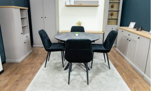 Set Masă Living Extensibilă Dobok Gri cu 4 Scaune KJC176 Negre