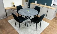 Set Masă Living Extensibilă Dobok Gri cu 4 Scaune KJC176 Negre