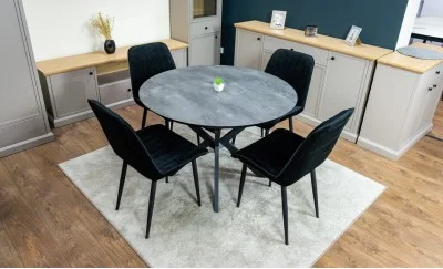 Set Masă Living Extensibilă Dobok Gri cu 4 Scaune KJC176 Negre