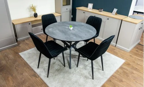 Set Masă Living Extensibilă Dobok Gri cu 4 Scaune KJC176 Negre