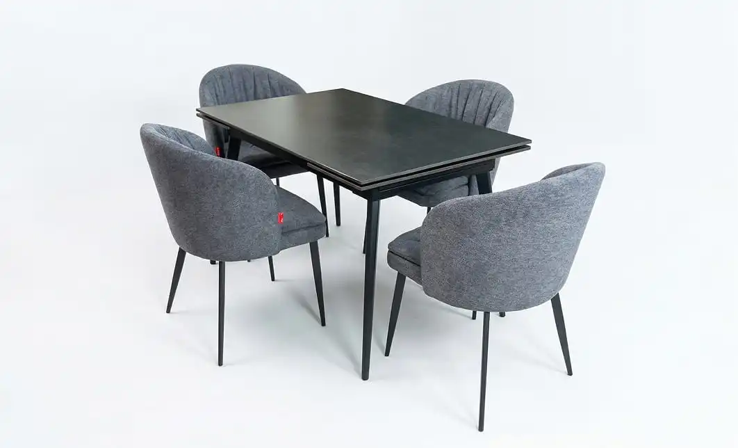 Set Masă Living Extensibilă DTM0101 Blat Ceramic Gri cu 4 Scaune DCM0102CF Gri 1
