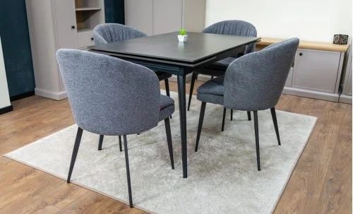 Set Masă Living Extensibilă DTM0101 Blat Ceramic Gri cu 4 Scaune DCM0102CF Gri