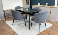 Set Masă Living Extensibilă DTM0101 Blat Ceramic Gri cu 4 Scaune DCM0102CF Gri 4