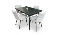 Set Masă Living Extensibilă DTM0101 Blat Ceramic Gri cu 4 Scaune DCM2001AF Bej 1