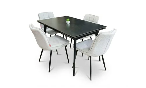 Set Masă Living Extensibilă DTM0101 Blat Ceramic Gri cu 4 Scaune DCM2001AF Bej
