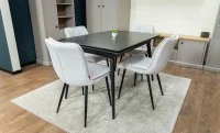 Set Masă Living Extensibilă DTM0101 Blat Ceramic Gri cu 4 Scaune DCM2001AF Bej 3